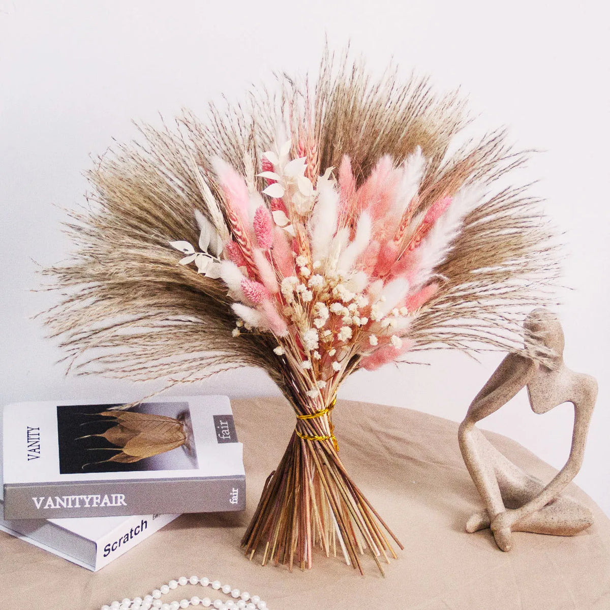 bouquet fleurs artificielles roses pampas boho décoration maison anniversaire valentin