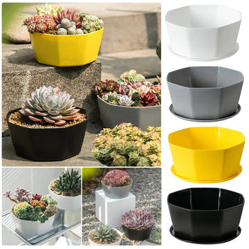 cache pot moderne plastique blanc gris noir jaune hexagonal plante intérieure drainage set pièces