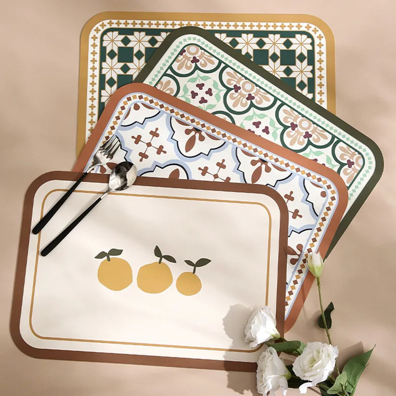 tapis table classique motifs floraux géométriques silicone respectueux environnement vert beige marron orange