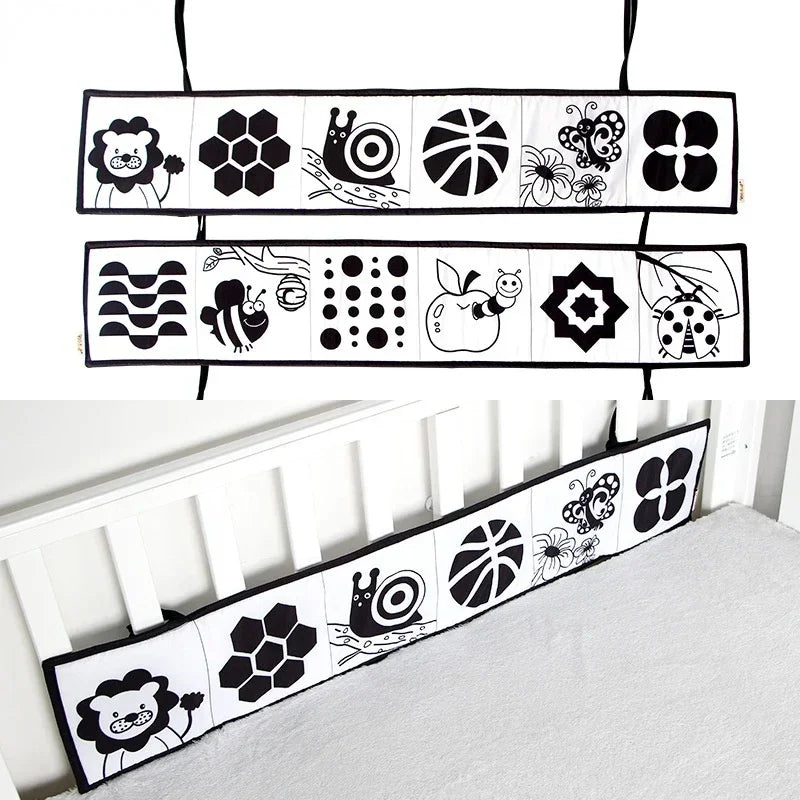 rideau lit bébé motif animal léopard araignée cercle losange moderne noir blanc