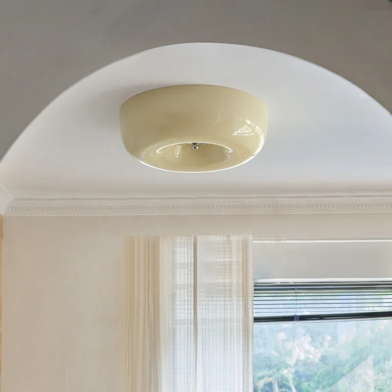 plafonnier moderne verre blanc beige acier inoxydable lumière led neutre chaude blanche