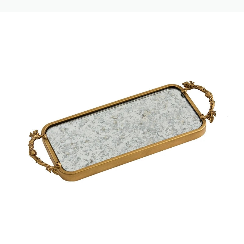 présentoir bijoux miroir doré plateaux cosmétiques assiettes rectangulaires ovales motifs floraux