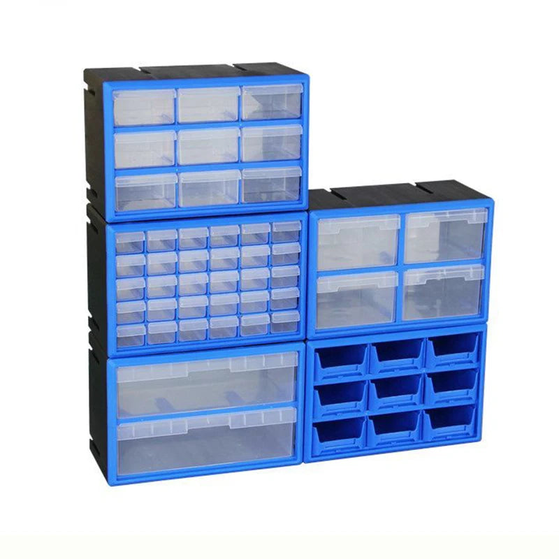 boîte rangement modulaire bleu noire transparentes pratiques moderne outils lego clous
