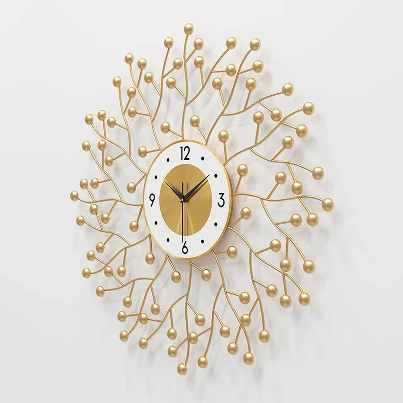 horloge murale moderne ornementale branches sphères dorées salon chambre coucherDecorationMaisonElegante