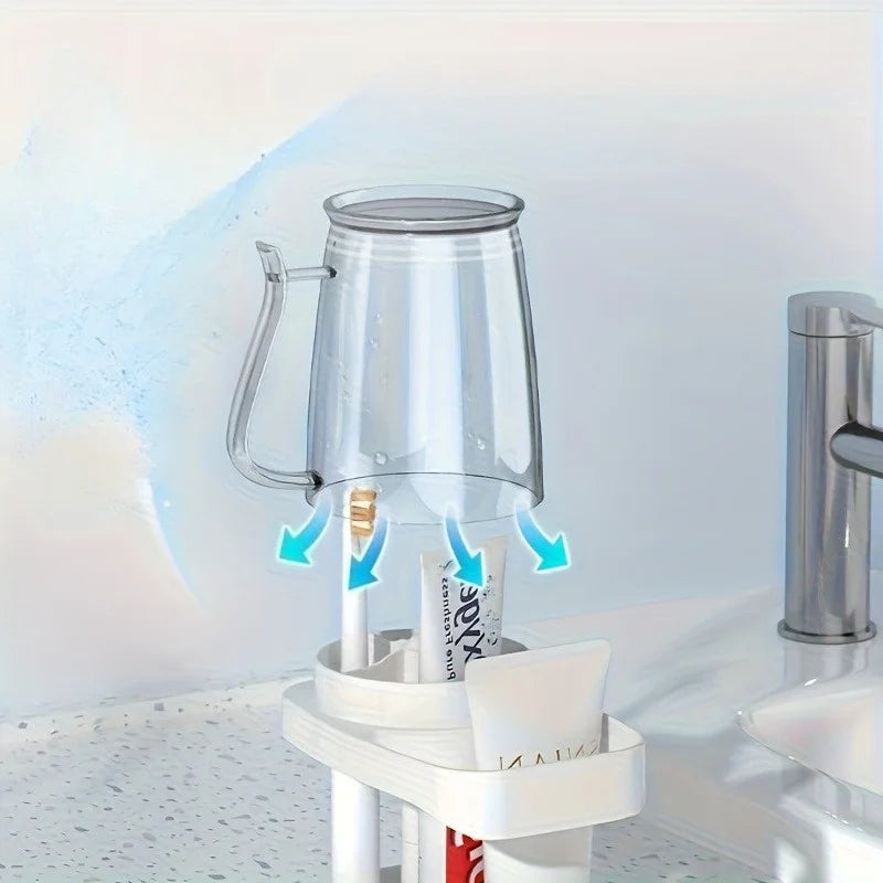 support rangement salle bain blanc moderne pratique adhésif flacon crème brosse dents gel dentaire