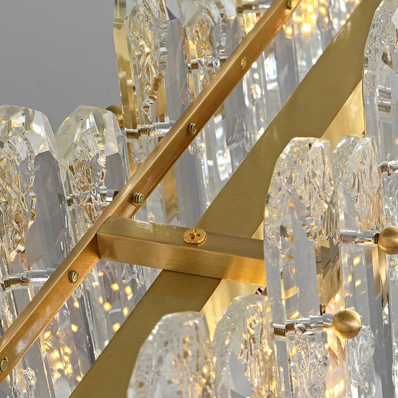 lampe suspendue cristal or moderne élégante chaînes brillants transparents chambre restaurant cuisine