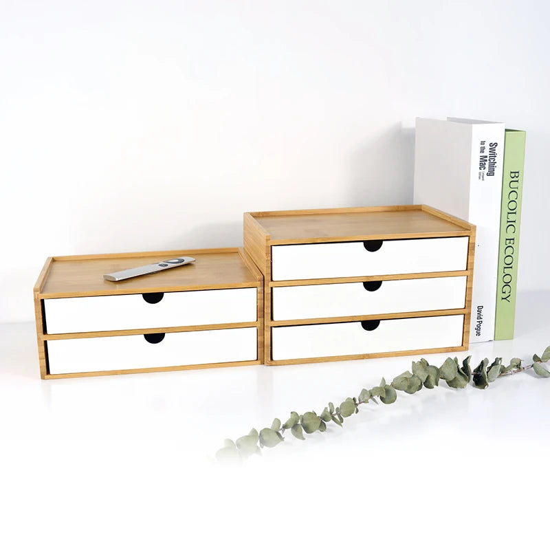 boîte tiroirs rangement moderne minimaliste ruban adhésif carnet calculatrice étui blanc texture bois naturel