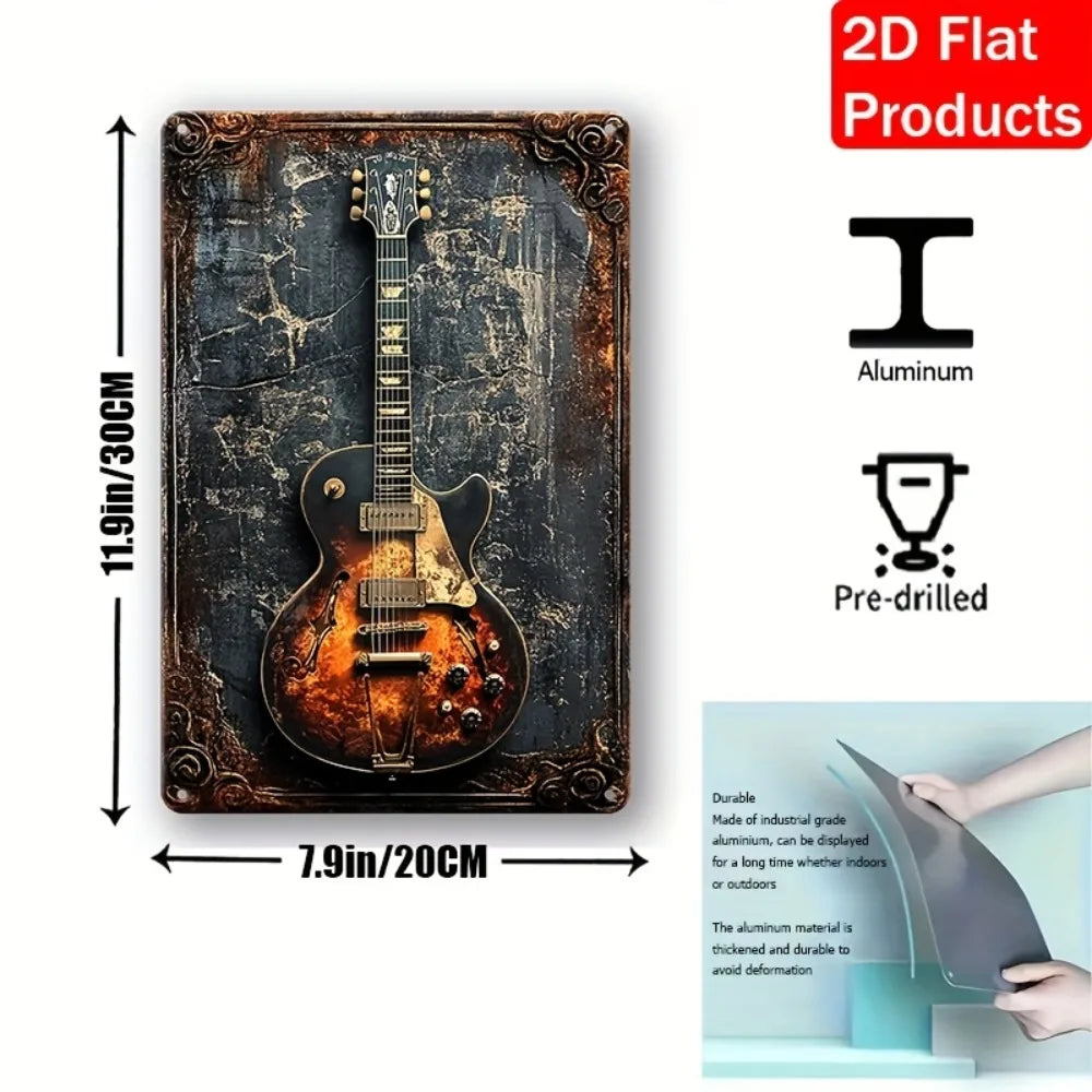 décoration murale guitare électrique effet vieilli grunge vintage noir marron rock roll métal opaque