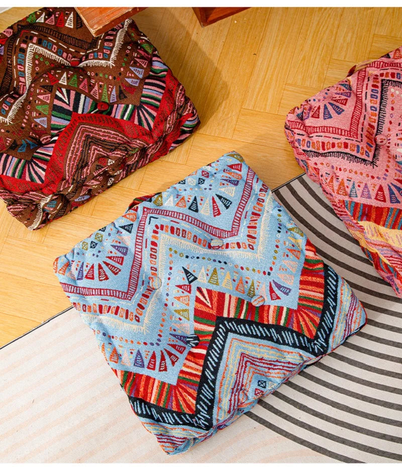 Coussin de sol Boho motif géométrique tribal