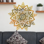 sticker mural mandala complexe doré beige ethnique boho chic adhésif salon chambre décoration murale