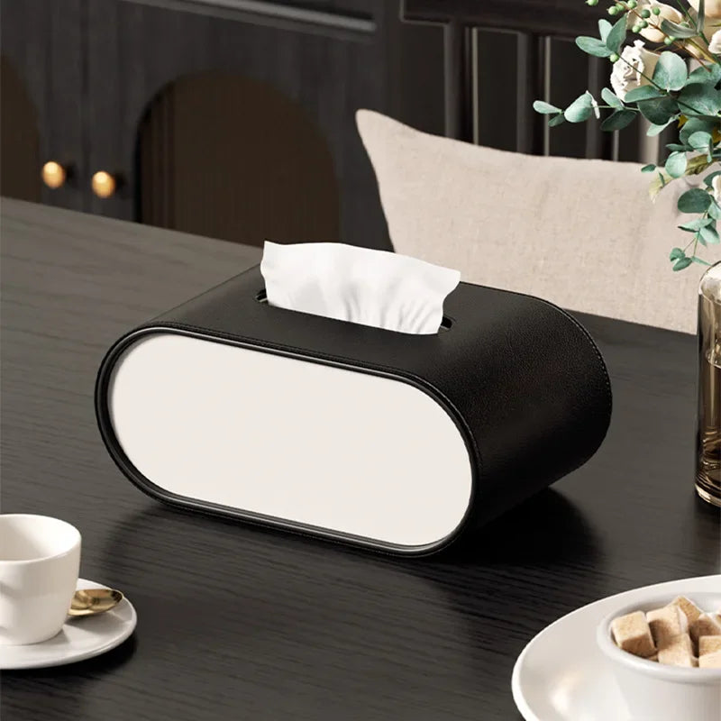 boîte mouchoirs simili cuir moderne blanc noir organisation salon chambre coucher