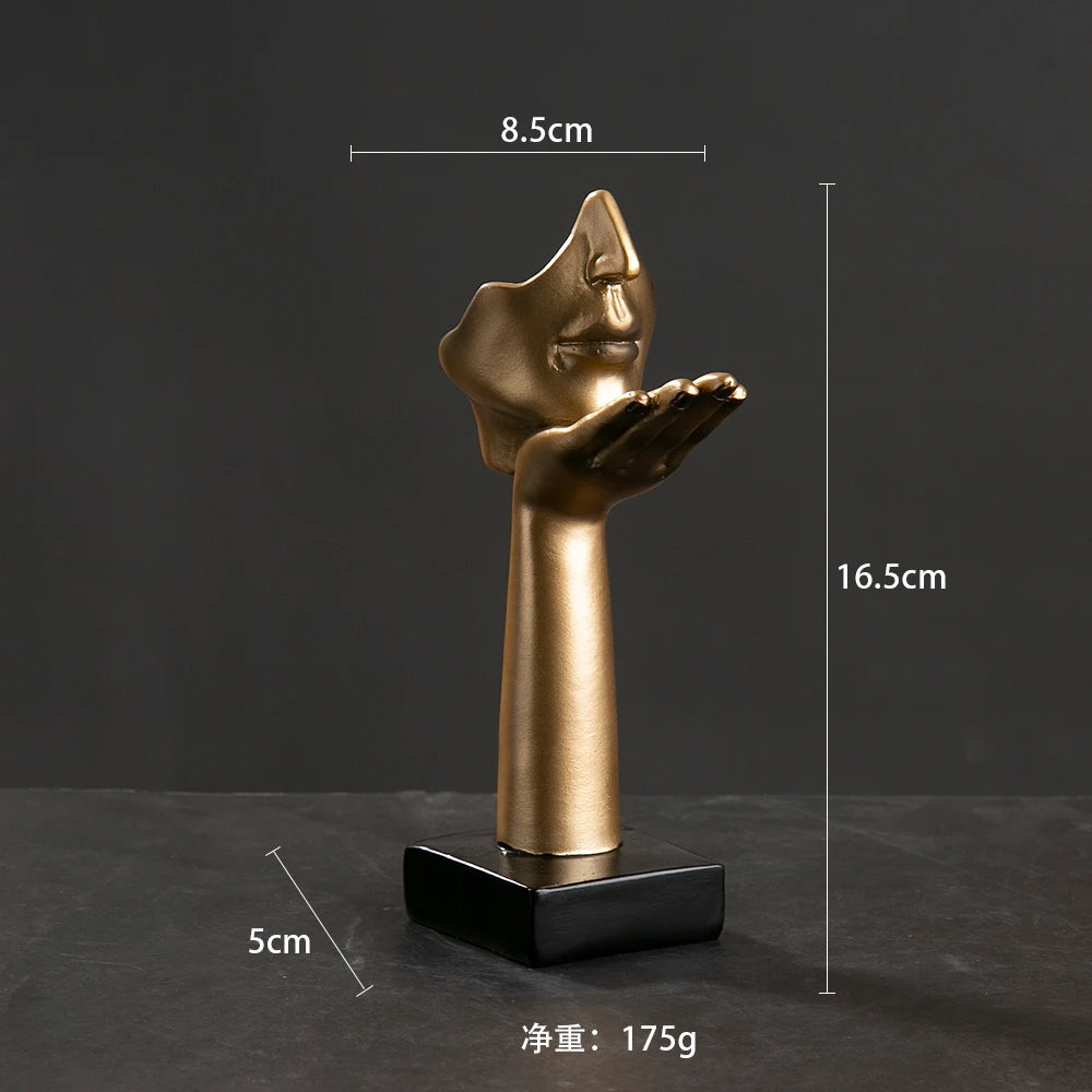 statuettes décoratives visage humain noir blanc doré modernes minimalistes abstraites contemporaines base carrée livres