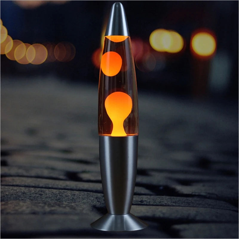 lampe lave transparente boules colorées base métallique gris classique rétro chambre veilleuse nocturne anniversaire