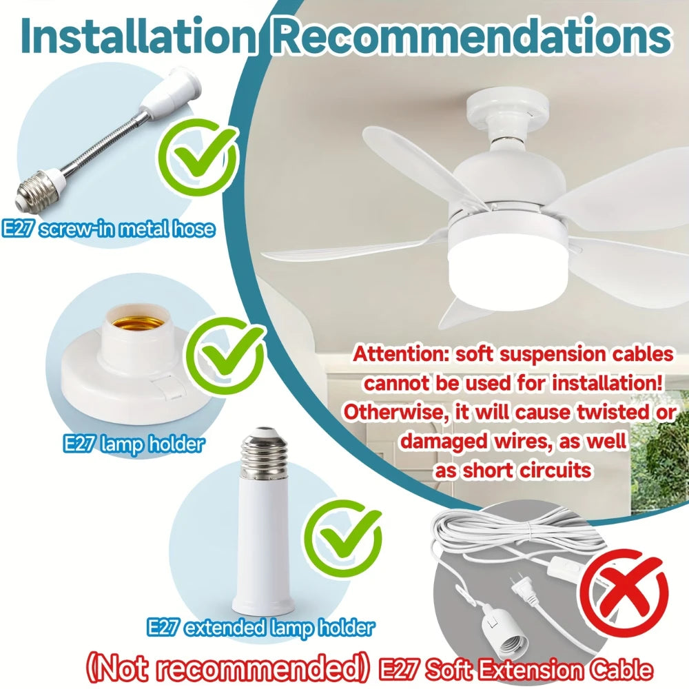 ventilateur moderne blanc lampe e27 télécommande led variable cuisine chambre