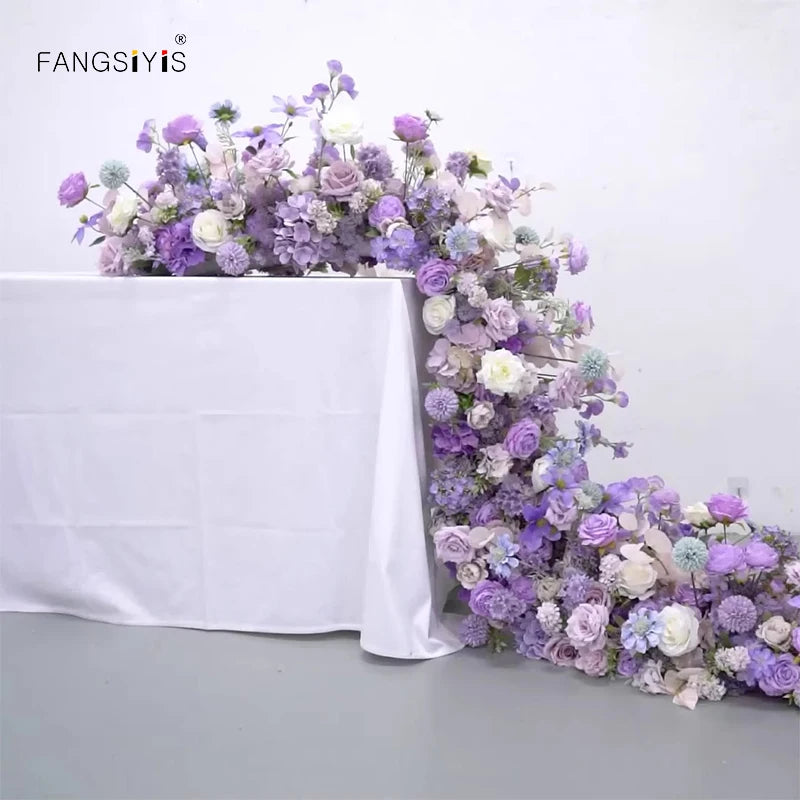 guirlande florale artificielle violette décoration mariage anniversaire extérieur moderne 40x225cm transparente festive