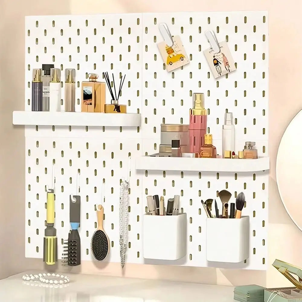panneau rangement mural blanc perforé moderne adhésif multiple utilisations chambre cuisine