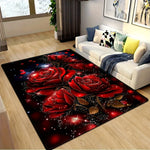 tapis rouge roses noires feuilles dorées étoiles blanches moderne salon chambre décoratif polyester PVC