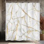 rideau douche marbre blanc doré moderne 12 crochets opacité polyester salle bain decoration