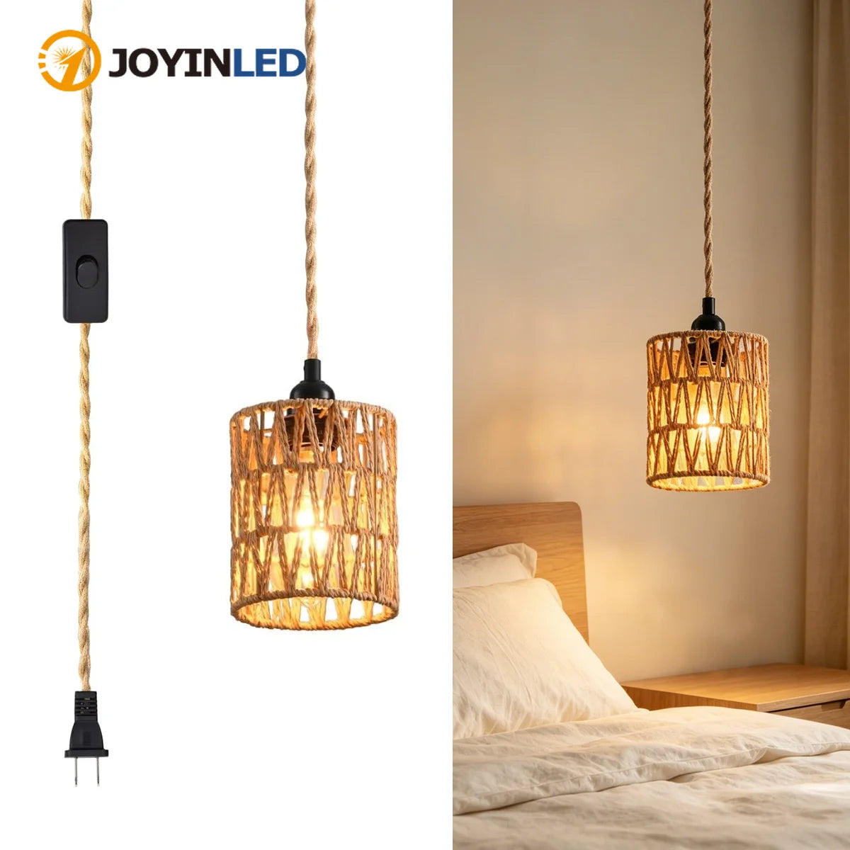 lampe suspendue tressée rustique interrupteur câble 45mètres éclairage 510m² boho chic chambre cuisine