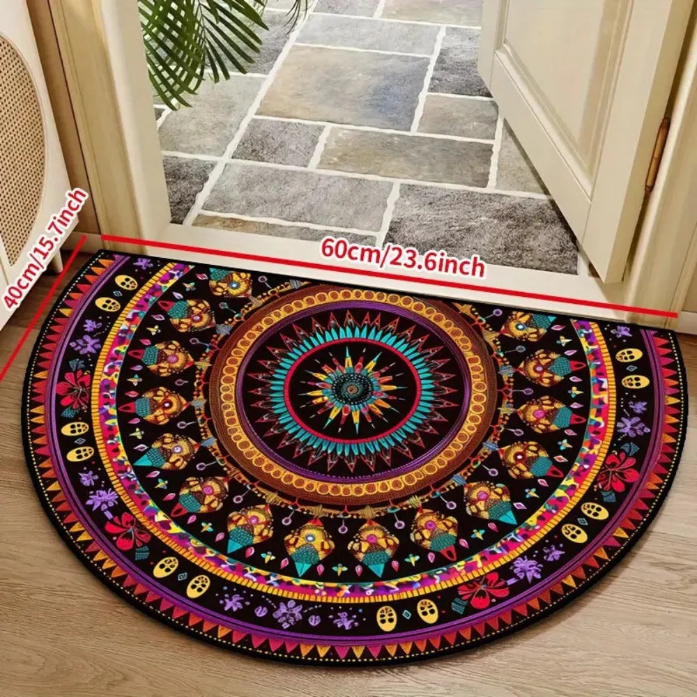 tapis demi rond motif floral imperméable polyester bohème oriental extérieur intérieur absorbant