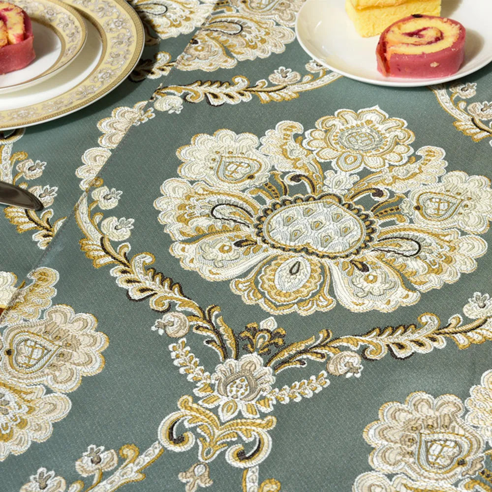 chemin table vert brodé élégant maison scénique polyester coton ornemental serviettes assiettes couverts vin