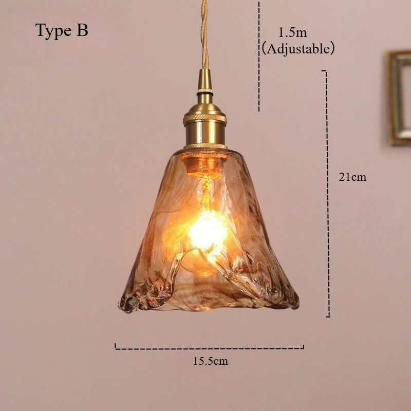 lampe suspendue vintage marron clair ondulée marbrée artisanale écrou suspension câble torsadé chambre salon