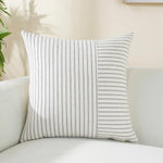 housse coussin carré rayé moderne coton lin 45x45 50x50 60x60 beige noir salon chambre