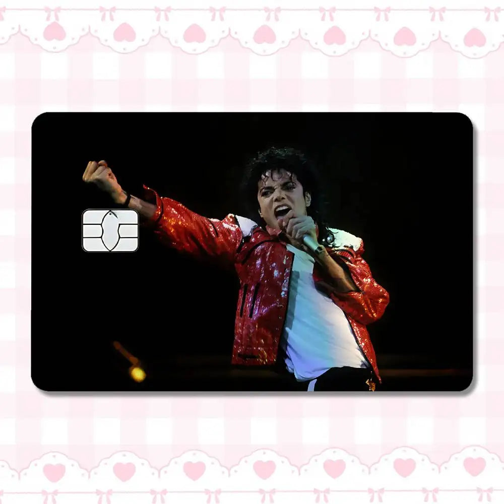 carte crédit personnalisée adhésif noir blanc michael jackson poses fond noir moderne minimaliste