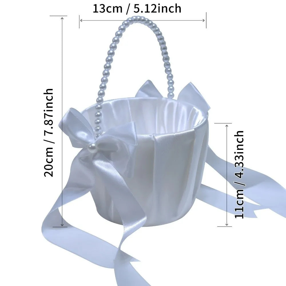 panier mariage blanc satin rubans nœuds élégant romantique champêtre demoiselle honneur