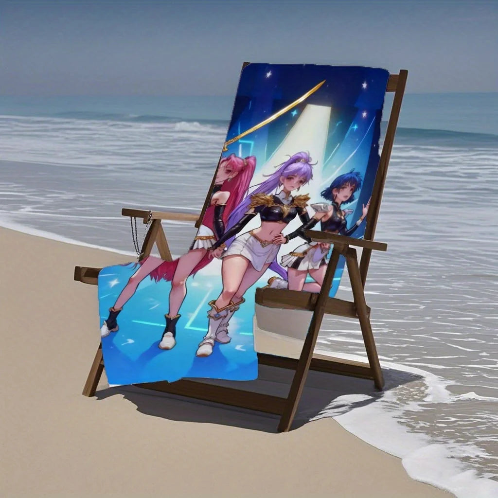 serviette plage polyester rapide séchage motifs anime personnages combat costumes bleu violet