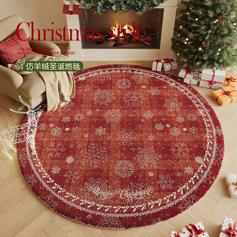 tapis circulaire noël rouge vert blanc carreaux flocons arbre bordure décorative résistant antidérapant polyester