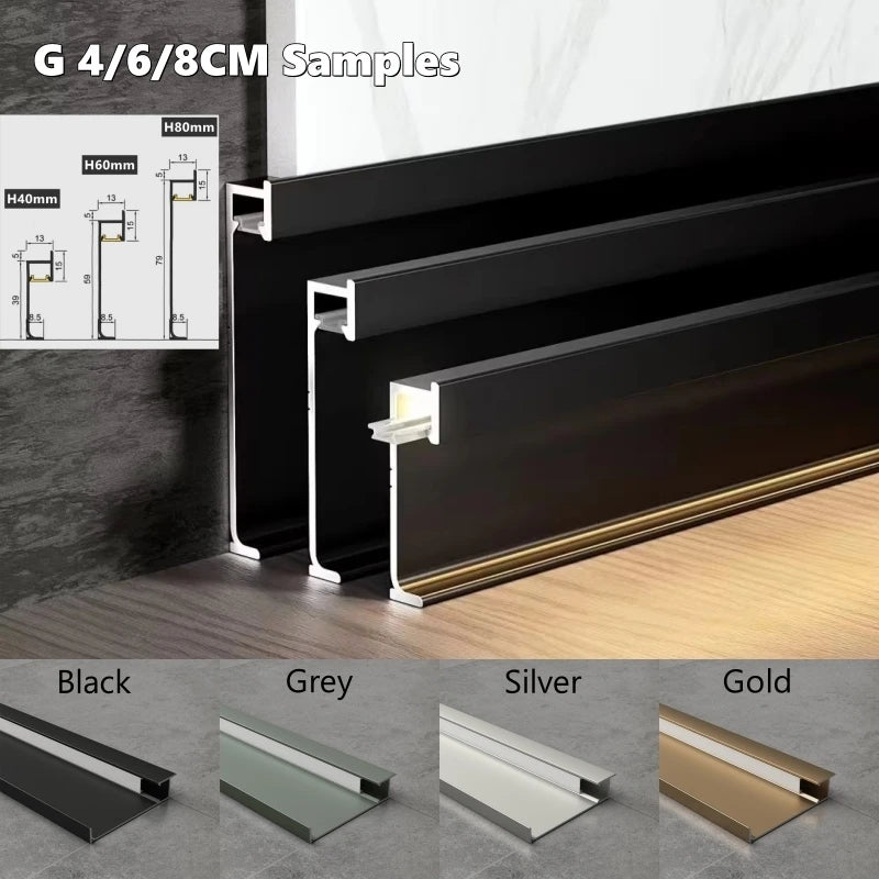 plinthes led noir blanc doré gris lisses contemporaines clips fixation h50 80mm