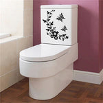 décoration murale sticker noir blanc fleurs feuilles branches papillons floral 28cm 34cm