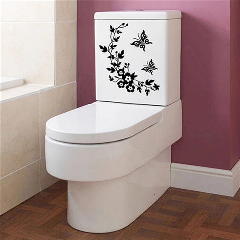 décoration murale sticker noir blanc fleurs feuilles branches papillons floral 28cm 34cm