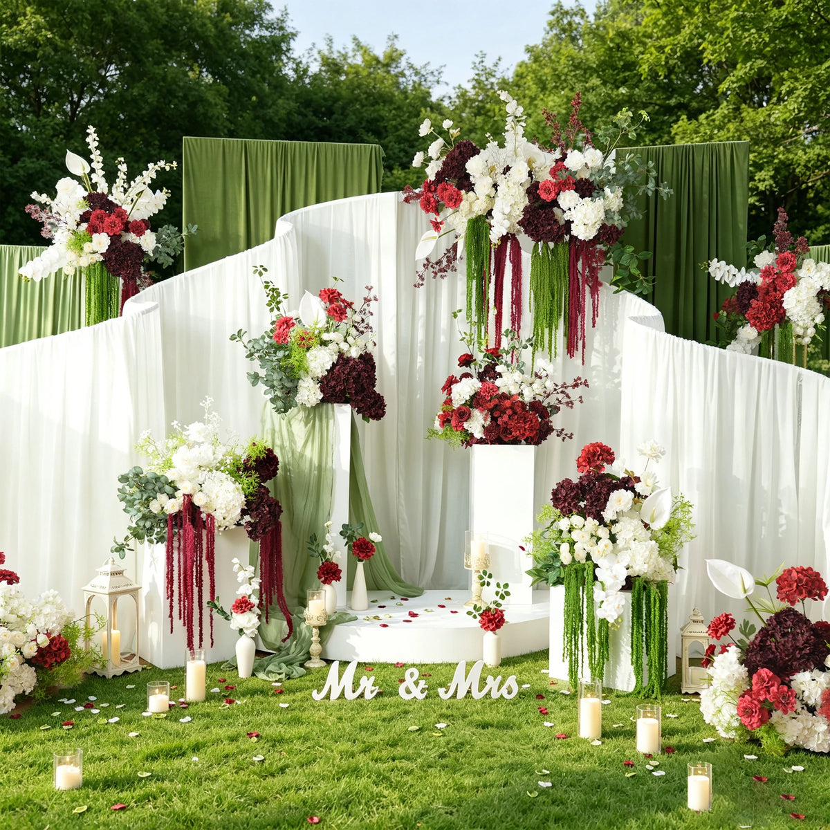 bouquet fleurs artificielles rouge blanc vert extérieur intérieur décoration maison événement mariage anniversaire partys