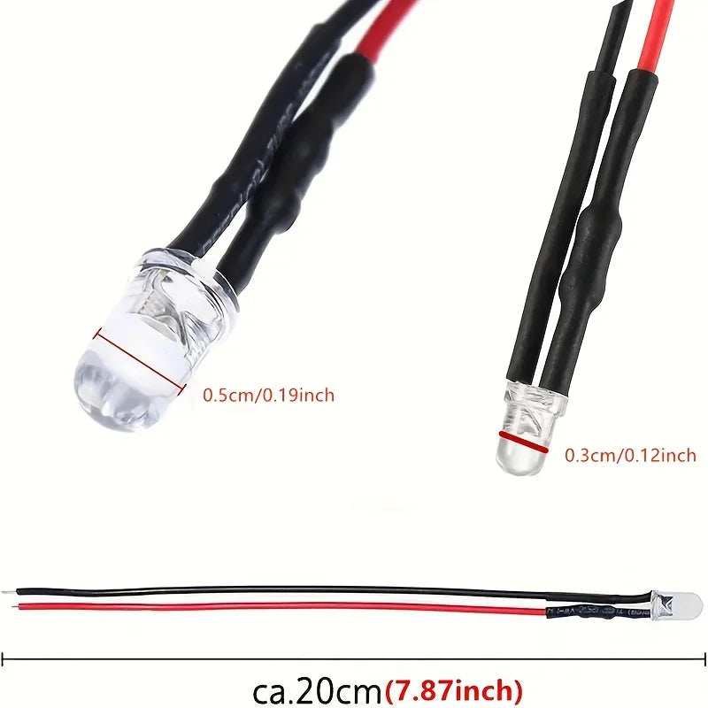 diodes led rouges noires transparentes 5mm 3mm câbles pack 10 pièces