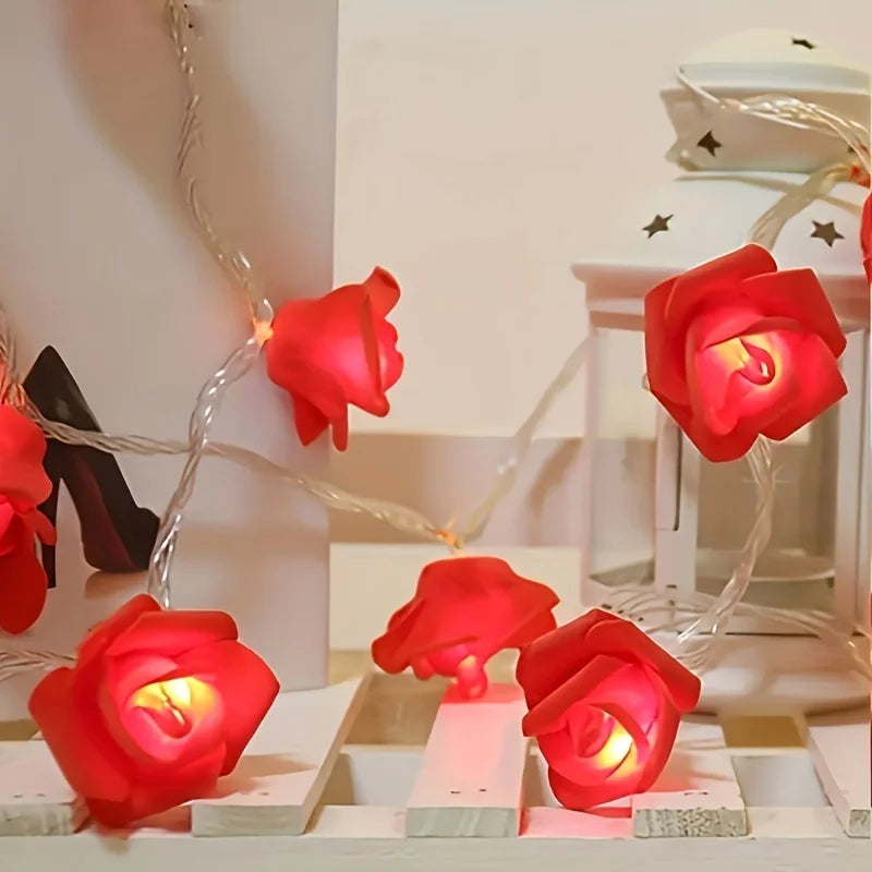 guirlande lumineuse rose fleurs roses artificielles led romantique chambre vacances