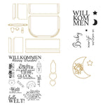 matrices découpe tampons scrapbooking carte postale ruban coeurs points carreaux bleu clair blanc artisanal