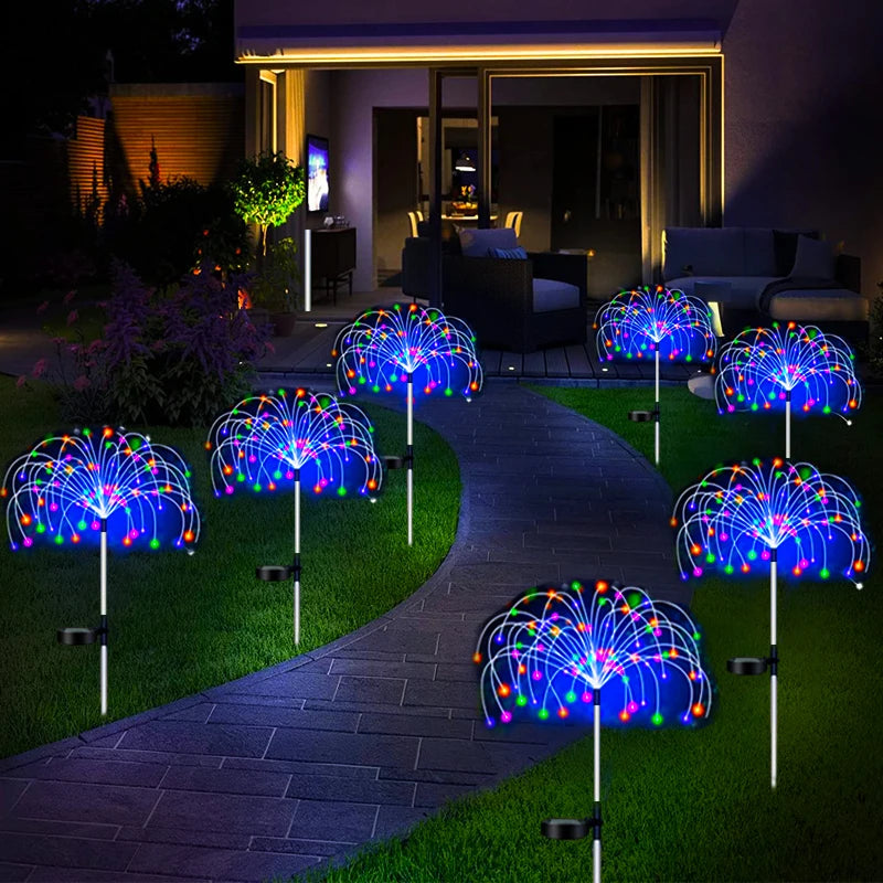 décorations solaires multicolores feu d'artifice clips modernes extérieures led étanches jardinées clips câbles connecteurs