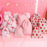 sac rangement coton rose flammes fraises vintage doux portefeuille voyage