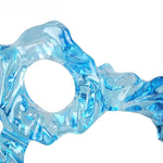 sculpture abstraite moderne bleu clair texture ondulée translucent base noire