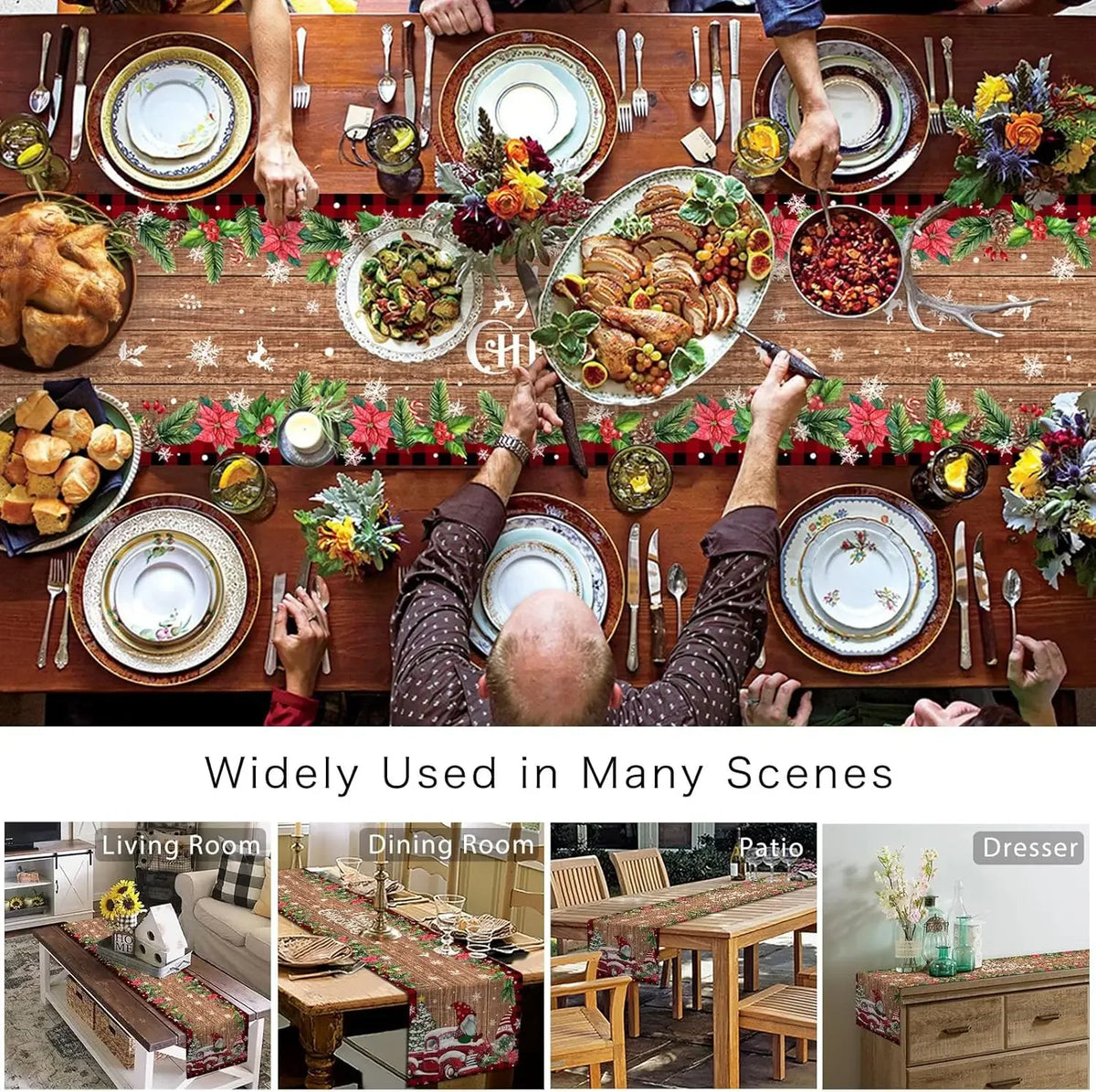Cette image montre une table festive décorée de façon magnifique pour une occasion spéciale, avec de nombreux éléments décoratifs et une variété de plats et d'aliments savoureux.