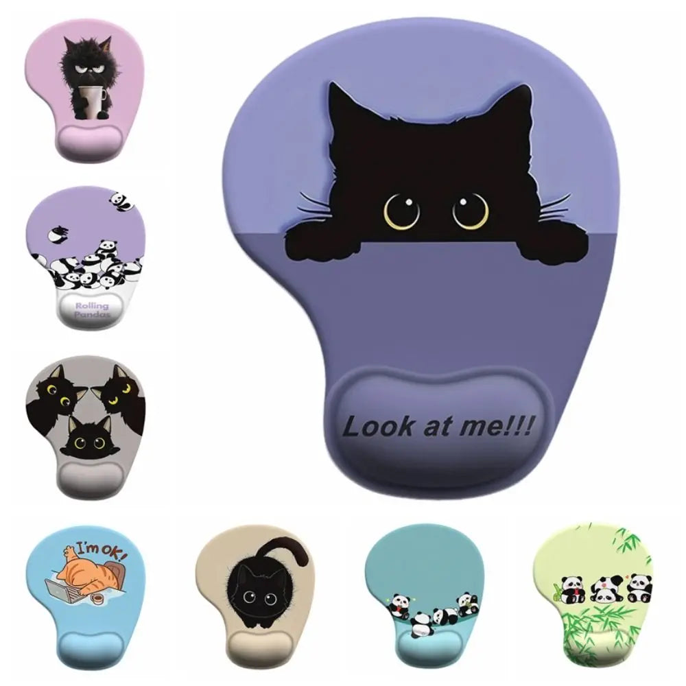 tapis souris ergonomique violet gris beige dessins chats pandas adhésif mignon cartoon