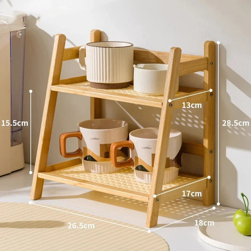 étagère rangement bois deux niveaux organisateur comptoir cuisine maison moderne minimaliste