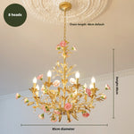 lustre suspendu led rose céramique fleurs cristaux classique interrupteur tactile chambre salon