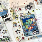 sticker multicolore personnages animaux motifs floraux art japonais diy scrapbooking illustrations fantaisistes