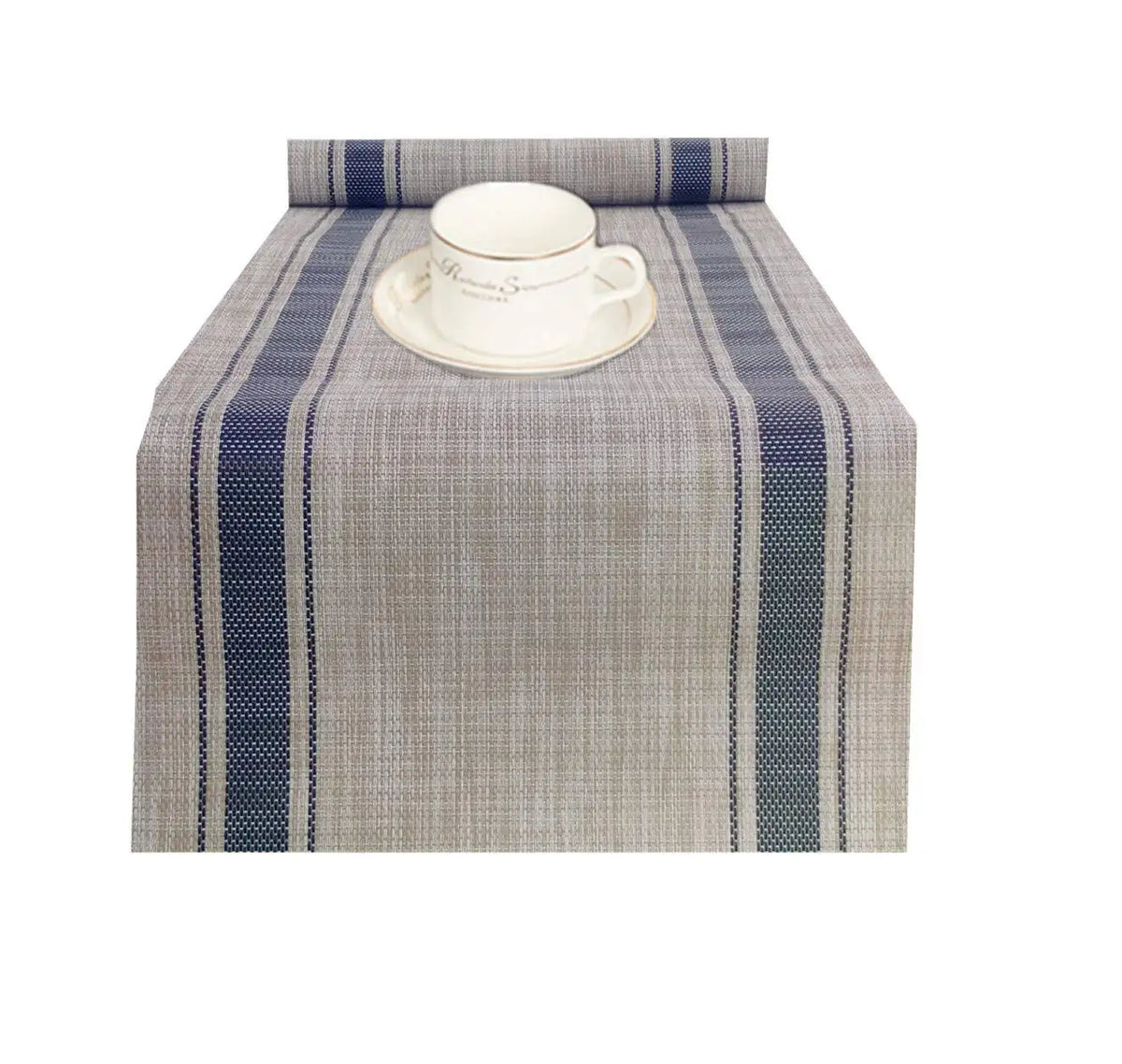 nappe rectangulaire rayée beige bleu marine tissée pvc facile nettoyage intérieur extérieur maison