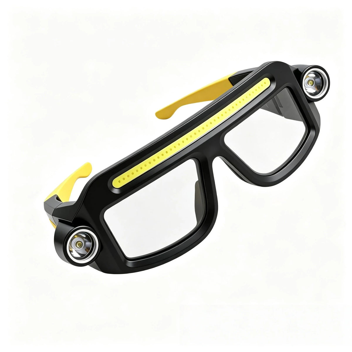 lunettes tête lampe led noir jaune rechargeable double éclairage modes pêche course camping randonnée