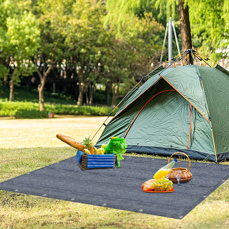 tapis camping gris foncé rayures horizontales clous tente sol moderne 3m 250cm