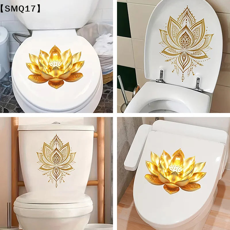 sticker mural fleur lotus or blanc artisanal adhésif salle bain décoration zen opacité 25cm